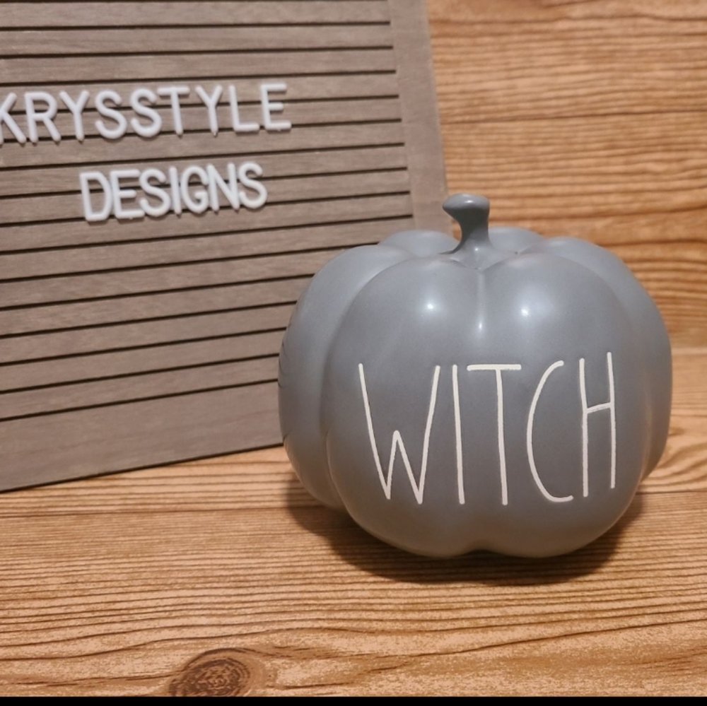 Rae Dunn Witch Display Pumpkin Gray Halloween